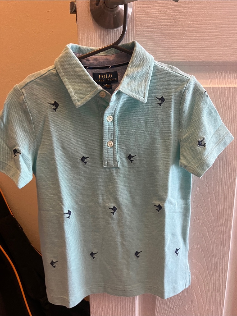 Polo by Ralph Lauren Kids Aqua Polo with Navy Embroidered Birds